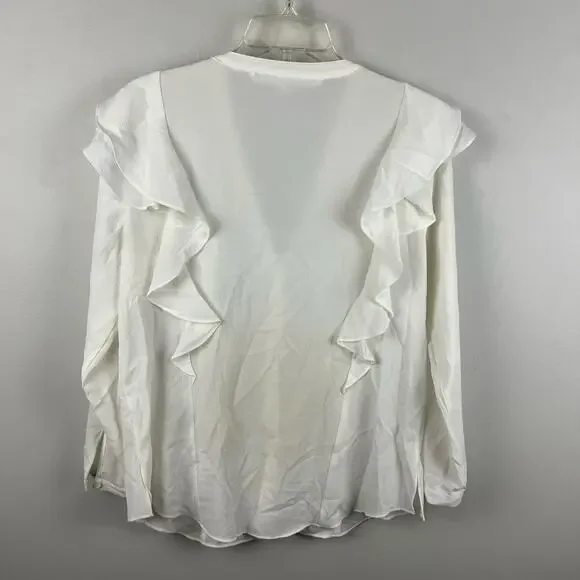 Veronica Beard Ivory Ruffle Shoulder Blouse Size 8 - Picture 5 of 7